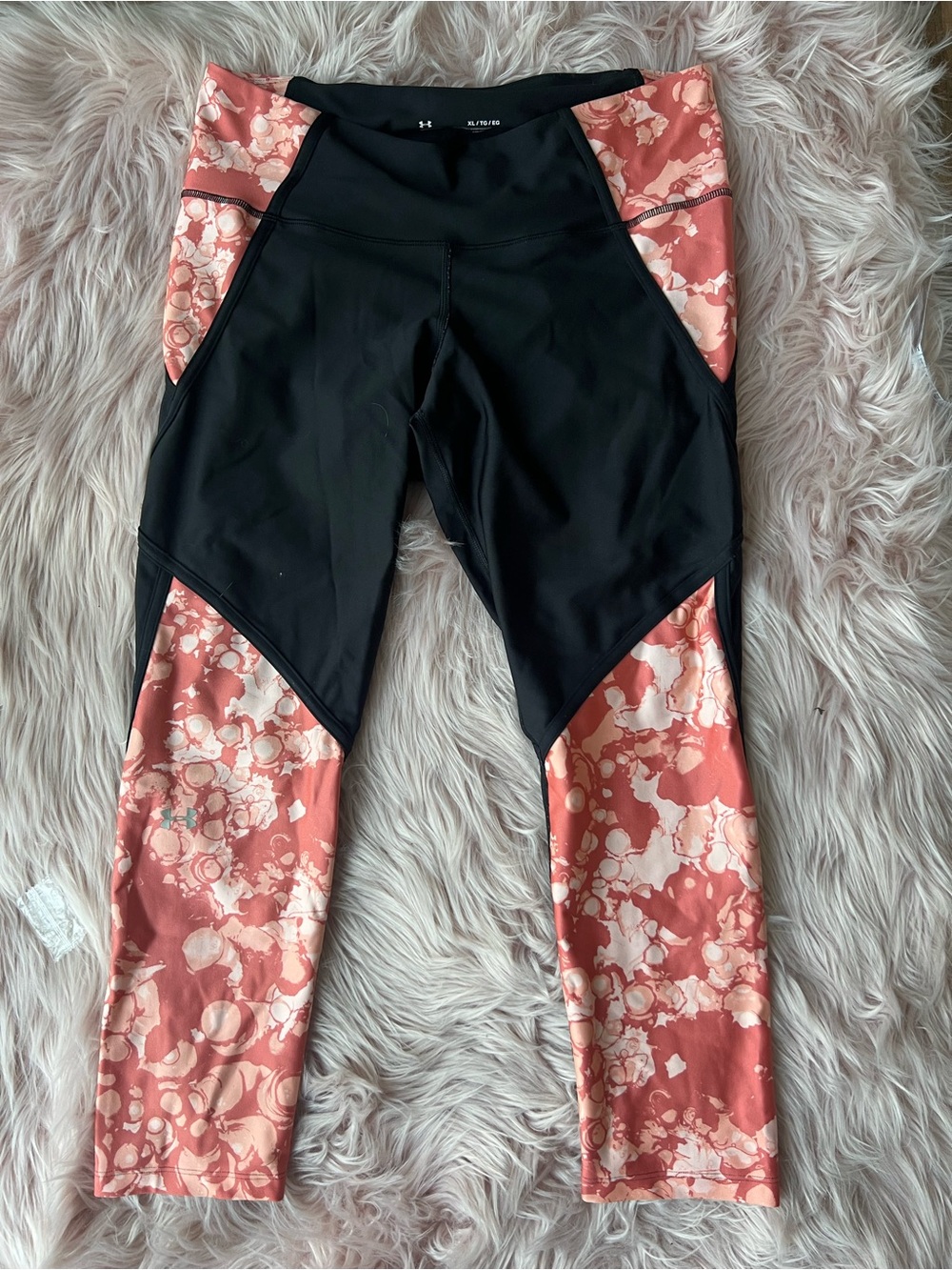 Under Armour Black and Coral Floral Panel Leggings
